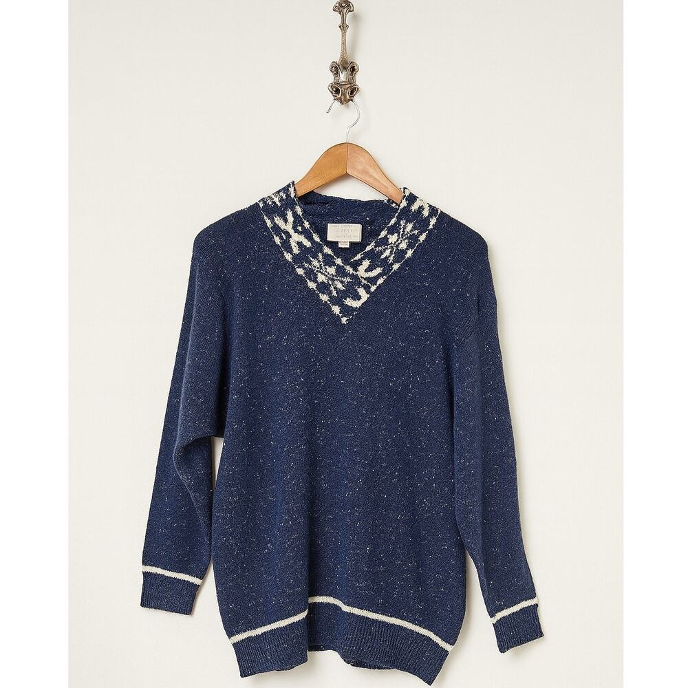 Justine Todd 3X Blue Tweed Knit Sweater Wool Blend V-Neck Pullover Plus Size